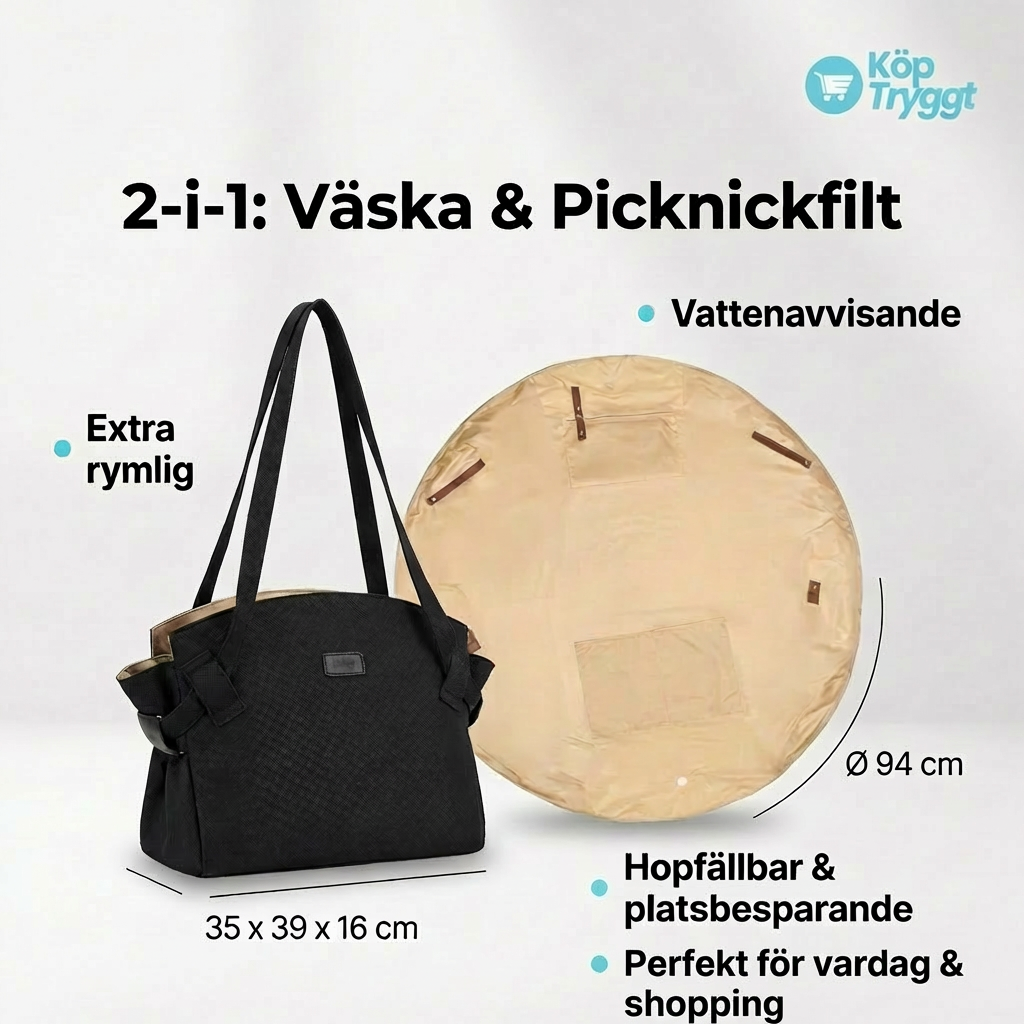 Stor 2-i-1 organiserväska – hopfällbar och vattenavvisande med smart picknickfiltfunktion