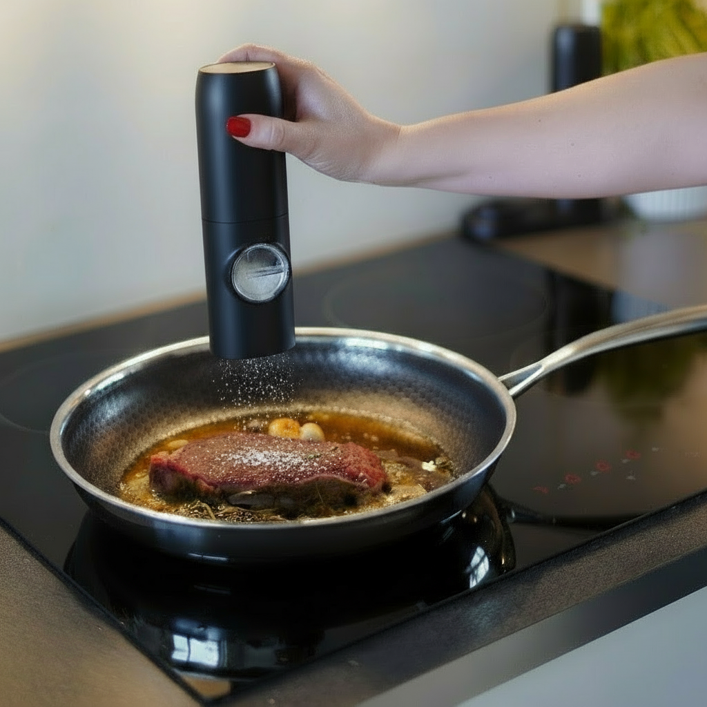 SmakLyft™ | Gör varje måltid till en upplevelse – eleganta elektriska salt- och pepparkvarnar för enkel, precis kryddning.