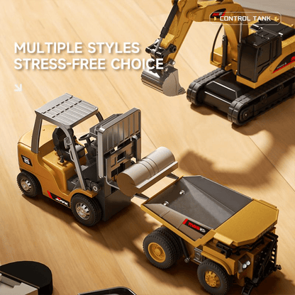 StålTitan™ 1:64 Premium Mini RC Byggmaskiner i Metall – Gaffeltruck, Grävmaskin & Tipptruck
