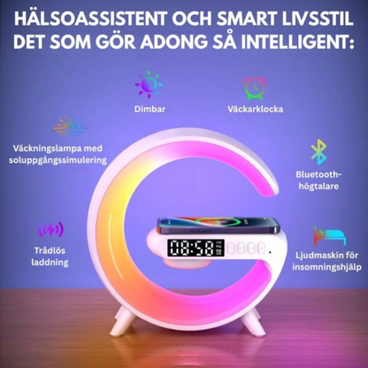 LjusVåg™ | Soluppgångsvakningslampa med Bluetooth, trådlös laddning & stämningsbelysning s laddare, stämningsbelysning!