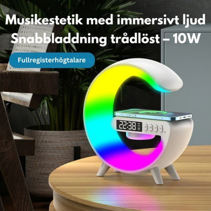 LjusVåg™ | Soluppgångsvakningslampa med Bluetooth, trådlös laddning & stämningsbelysning s laddare, stämningsbelysning!