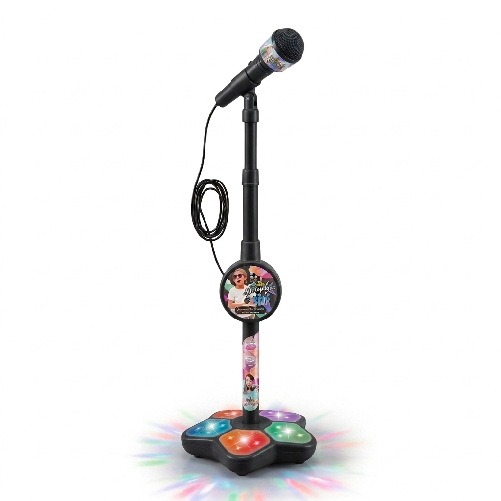 StjärnMic™ Karaoke 🎤✨ - Karaokemikrofon med ljus och stativ för barn