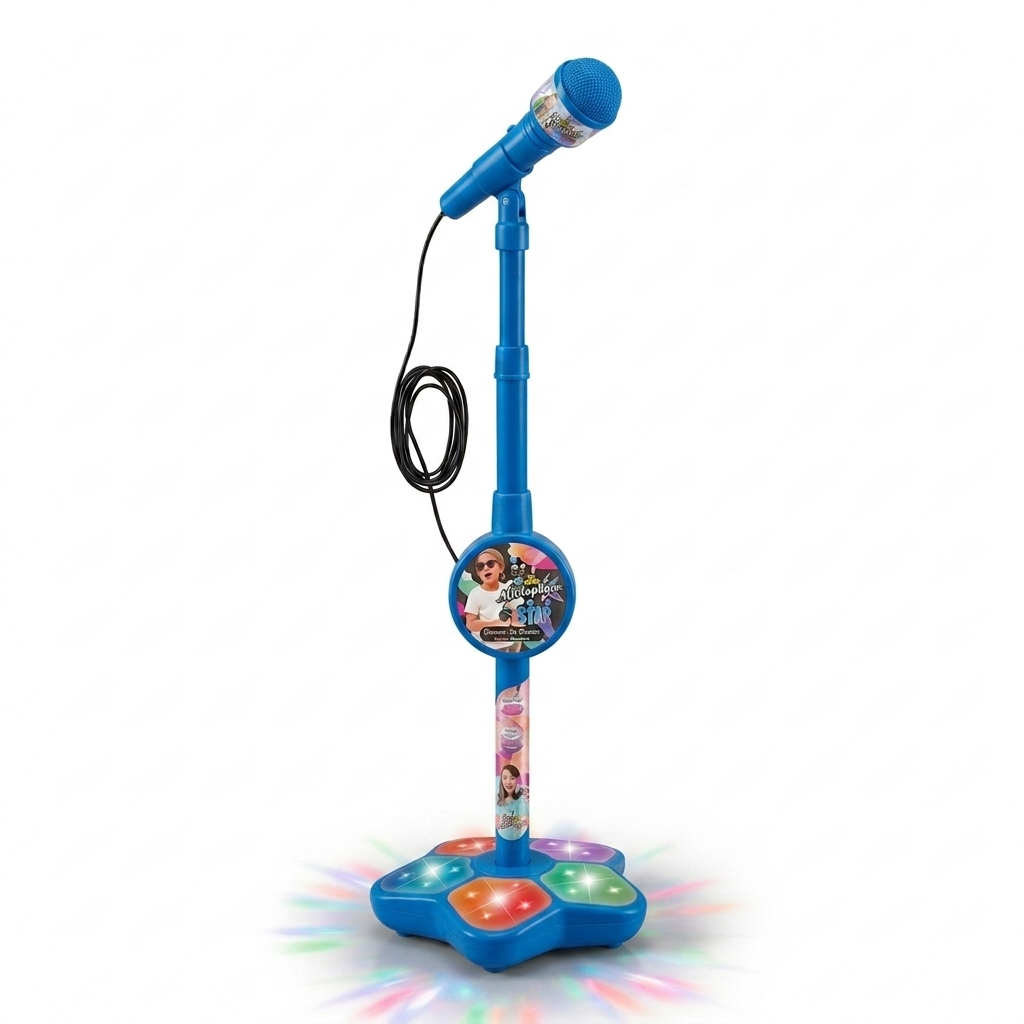 StjärnMic™ Karaoke 🎤✨ - Karaokemikrofon med ljus och stativ för barn