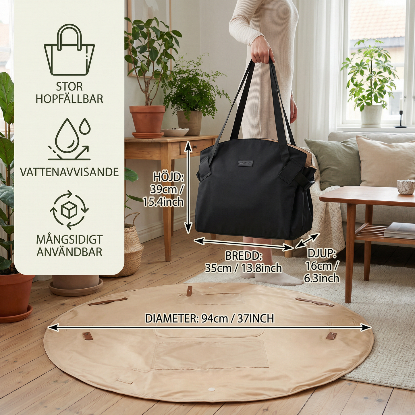 Stor 2-i-1 organiserväska – hopfällbar och vattenavvisande med smart picknickfiltfunktion