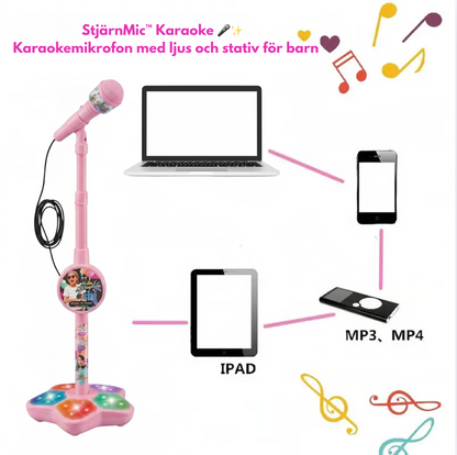 StjärnMic™ Karaoke 🎤✨ - Karaokemikrofon med ljus och stativ för barn