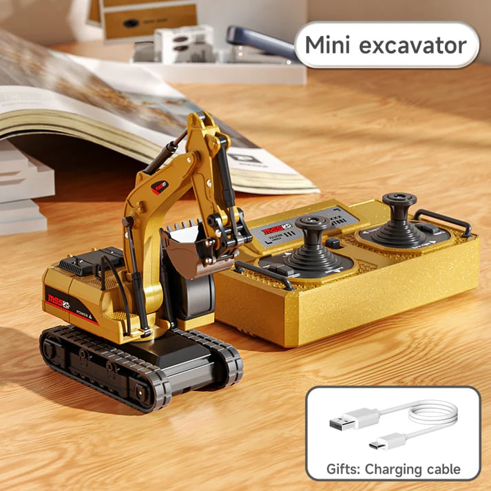 StålTitan™ 1:64 Premium Mini RC Byggmaskiner i Metall – Gaffeltruck, Grävmaskin & Tipptruck