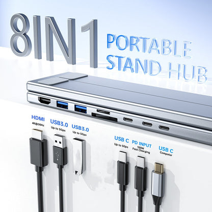 FlexDock Pro – 8-i-1 USB-C 4K Hub & Ergonomiskt Laptopställ