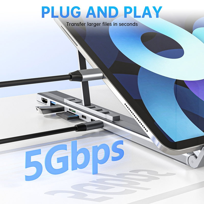 FlexDock Pro – 8-i-1 USB-C 4K Hub & Ergonomiskt Laptopställ