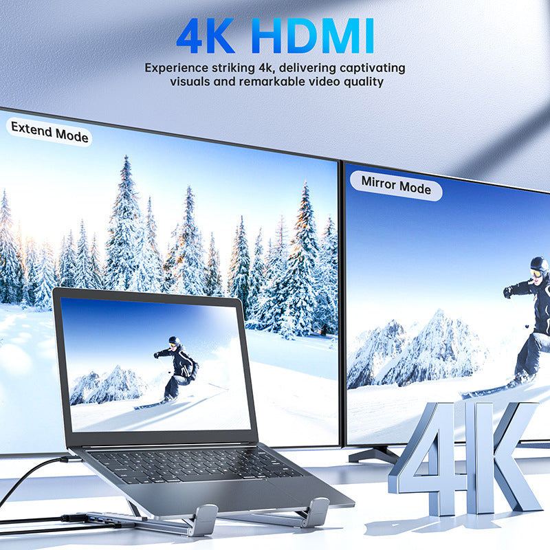 FlexDock Pro – 8-i-1 USB-C 4K Hub & Ergonomiskt Laptopställ
