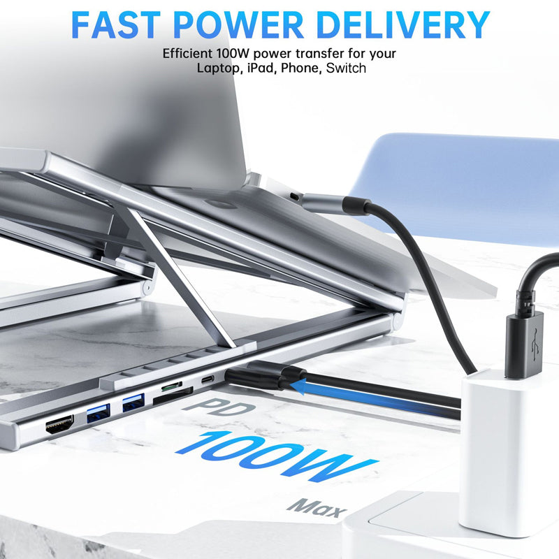 FlexDock Pro – 8-i-1 USB-C 4K Hub & Ergonomiskt Laptopställ