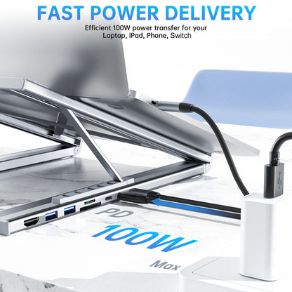 FlexDock Pro – 8-i-1 USB-C 4K Hub & Ergonomiskt Laptopställ