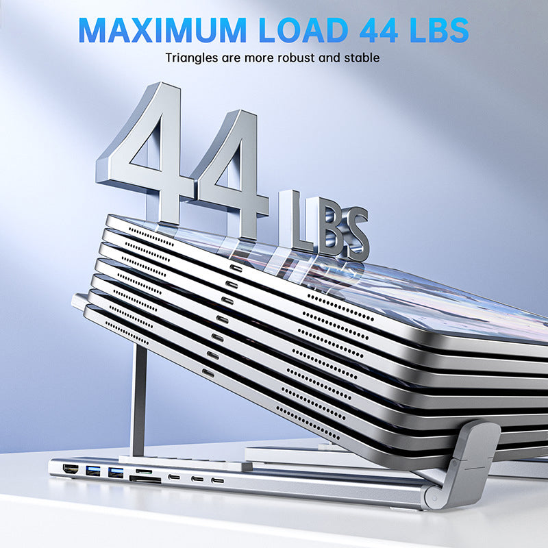 FlexDock Pro – 8-i-1 USB-C 4K Hub & Ergonomiskt Laptopställ